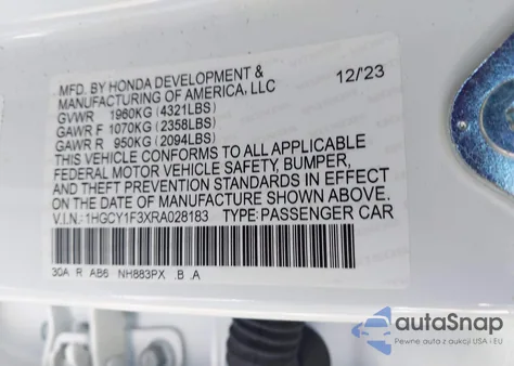 2024 Honda Accord Ex из США, поврежденный, VIN 1HGCY1F3XRA028183